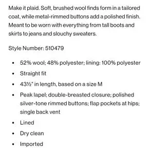 Club Monaco Jackets Coats Xs Club Monaco Jemma Plaid Coat